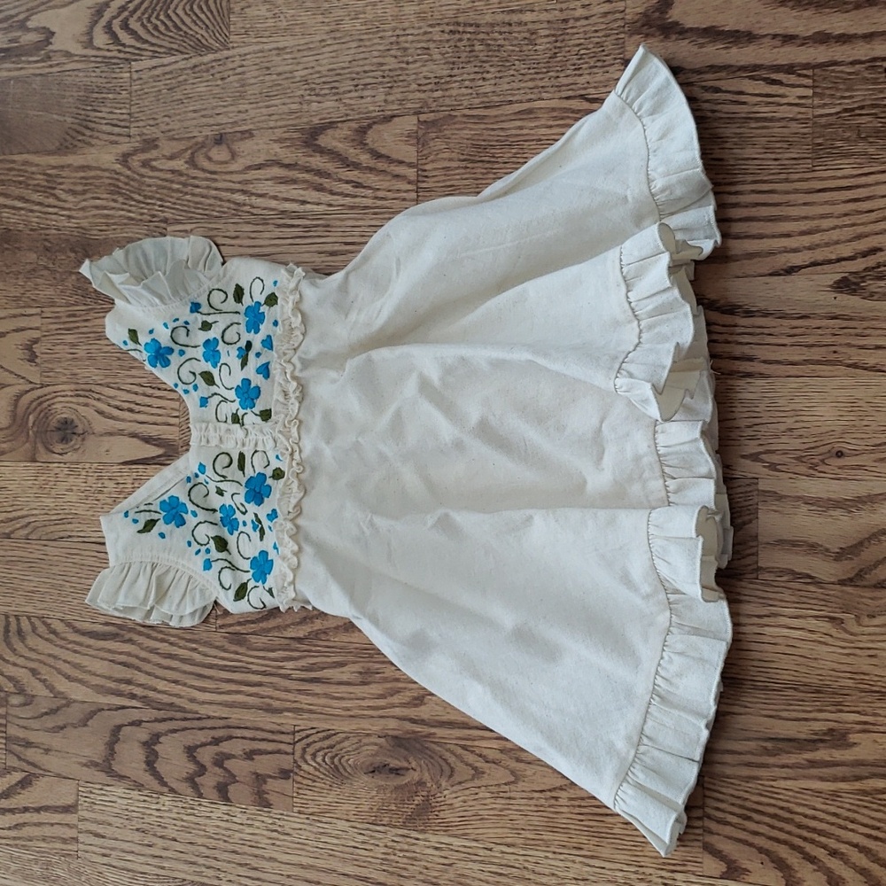 (24M) Embroidered Floral Fit & Flare Peasant Ruffle Dress Vacation Beach